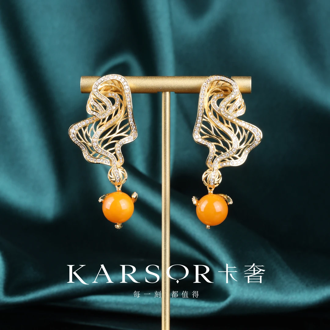 KARSOR/卡奢S925银镀金 老蜜蜡 耳饰ES992