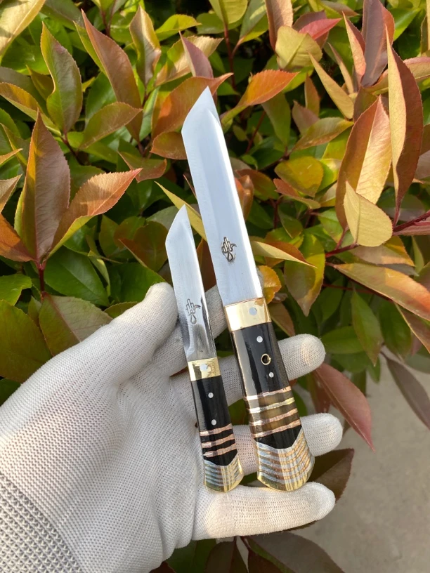 保安腰刀,子母双刀,天然牛角柄,有黑色黄色自然颜色牛角,子母餐刀