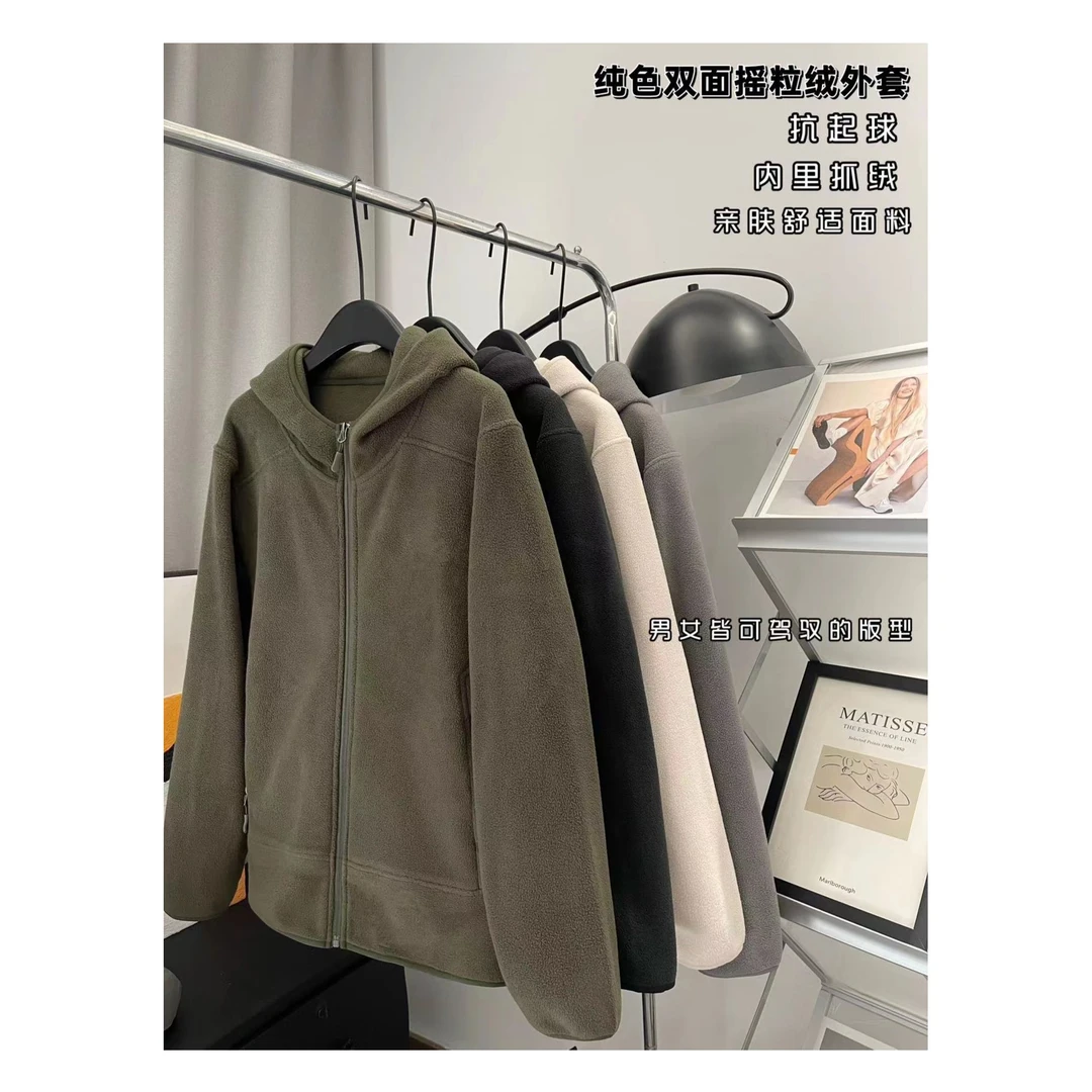 892秋冬拉链口袋连帽摇粒绒外套