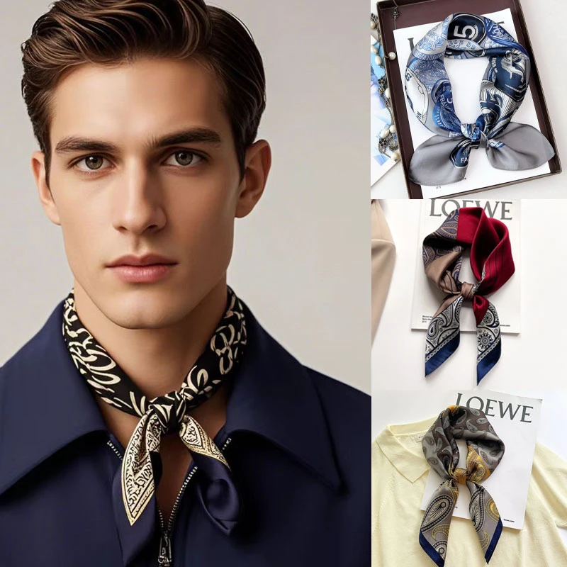 男士100桑蚕丝丝巾复古西装真丝70大方巾衬衫领巾围巾围脖挡衣领