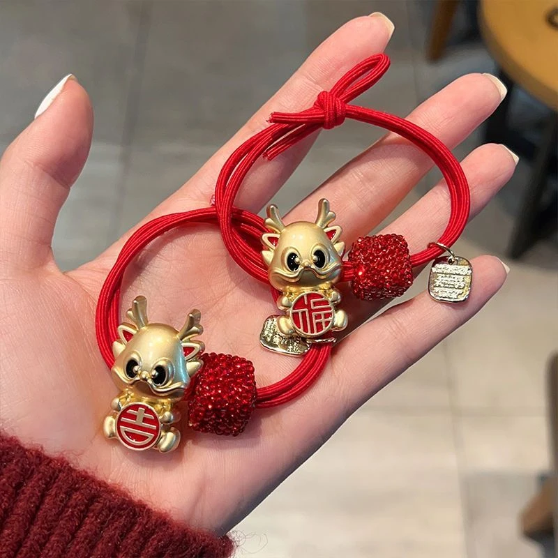 新年发绳龙年本命年红色头绳女网红新款中国风可爱橡皮筋扎头发饰