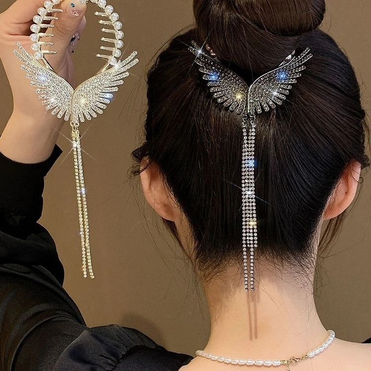 超仙天使翅膀流苏发夹女高J感夹子后脑勺丸子头