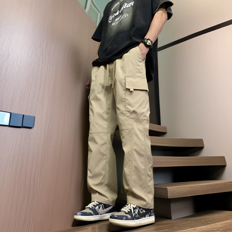 日系直筒裤子男款男装男士新款秋冬直筒宽松运动工装裤男休闲裤