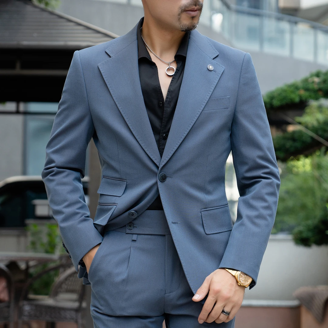 22XZ376新款时尚品质西服套装商务休闲高级感灰蓝穿搭修身西装