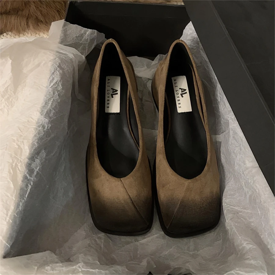 法式粗跟黑色方头气质单鞋女鞋子2024年新款复古浅口晚晚风高跟鞋