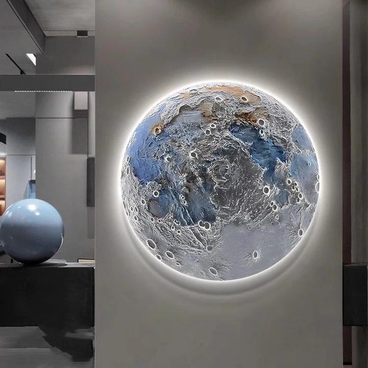 月球玄关装饰画星球走廊过道尽头氛围LED灯壁画卧室背景墙上挂画