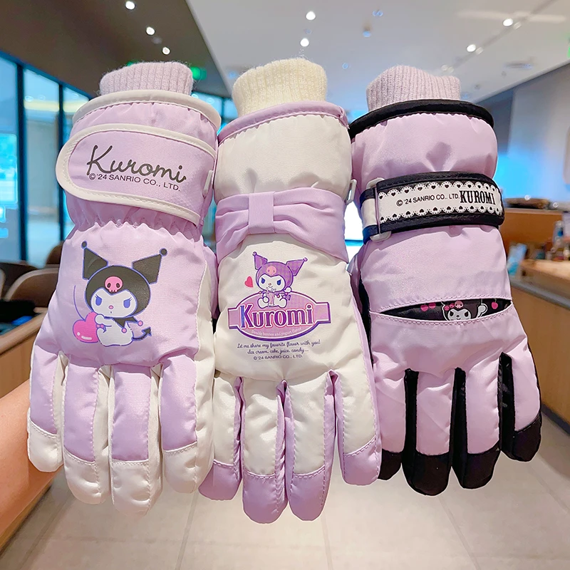 儿童库洛米防寒加厚加长户外滑雪手套三丽鸥正版小孩子玩雪加绒厚