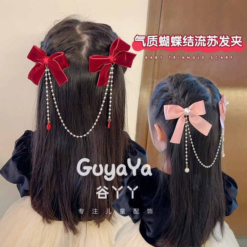 儿童新年发饰红色女孩蝴蝶结发卡女童春节拜年发夹宝宝中国风头饰