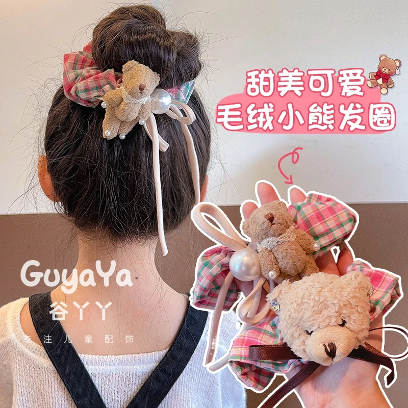 儿童可爱大肠圈女童红色格子发圈小女孩丸子头发饰宝宝头绳扎头发