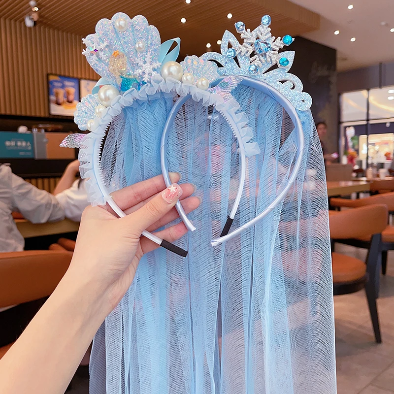 女童爱莎头饰冰雪奇缘发饰皇冠头纱魔法棒宝宝艾莎公主蝴蝶结发箍