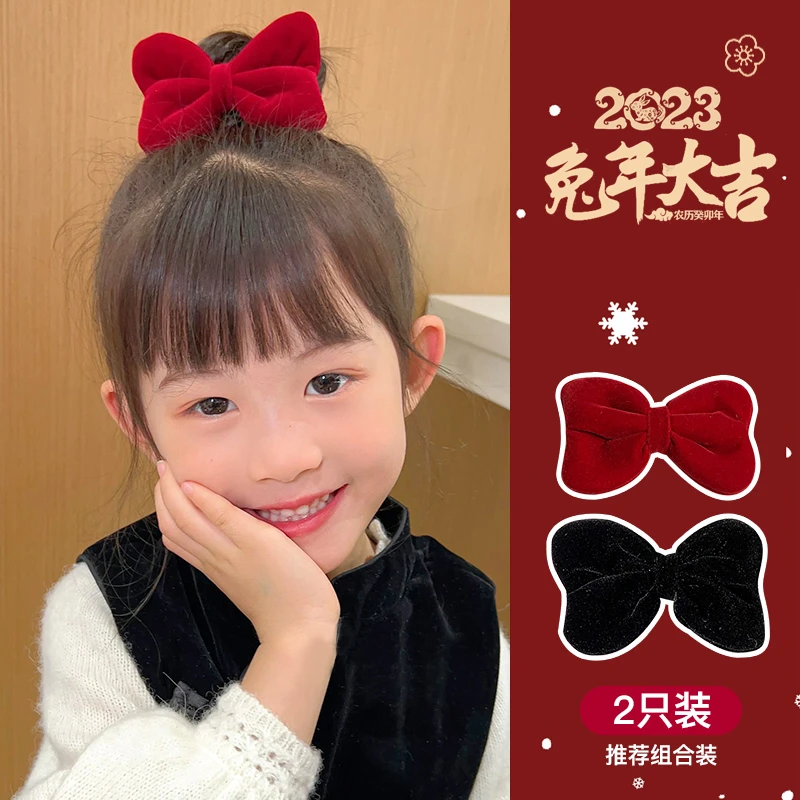 儿童红色蝴蝶结碎发刘海夹子女童新年公主夹可爱宝宝女孩发卡发饰