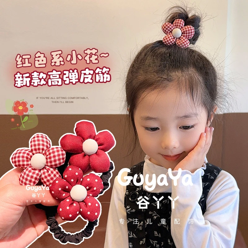 儿童波点红色大花朵头绳女童宝宝可爱发圈小女孩不伤发蝴蝶结发饰