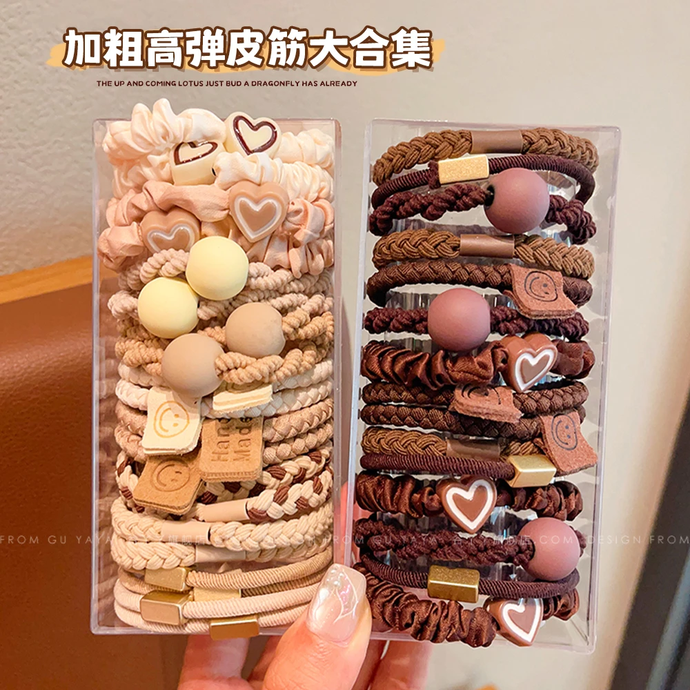 儿童发圈百搭奶咖色发绳女童上学扎头发皮筋高弹力不伤发头绳发饰