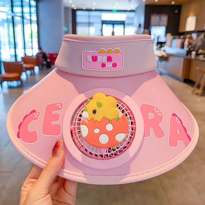 带风扇儿童帽子防晒空顶帽防紫外线男遮阳帽大帽檐夏款太阳帽