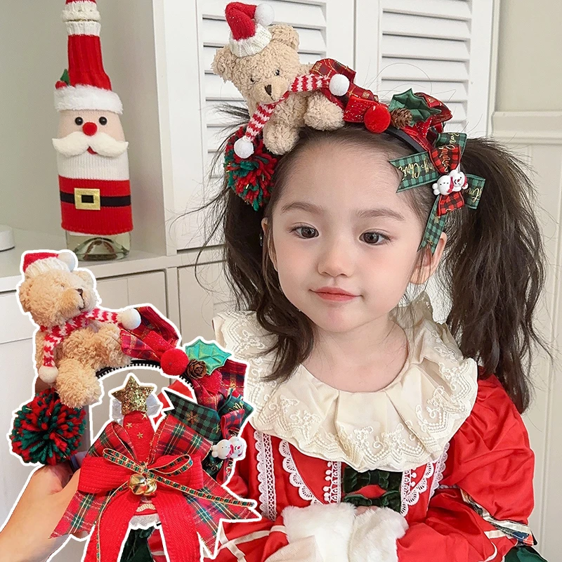 圣诞节发箍卡通小熊头饰儿童节日小礼物女孩派对装扮发饰韩国头箍