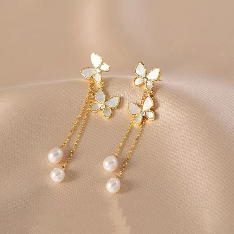 LH047 【梦蝶珍珠耳环】蝴蝶流苏超仙仙气耳坠高级仙女轻奢时尚