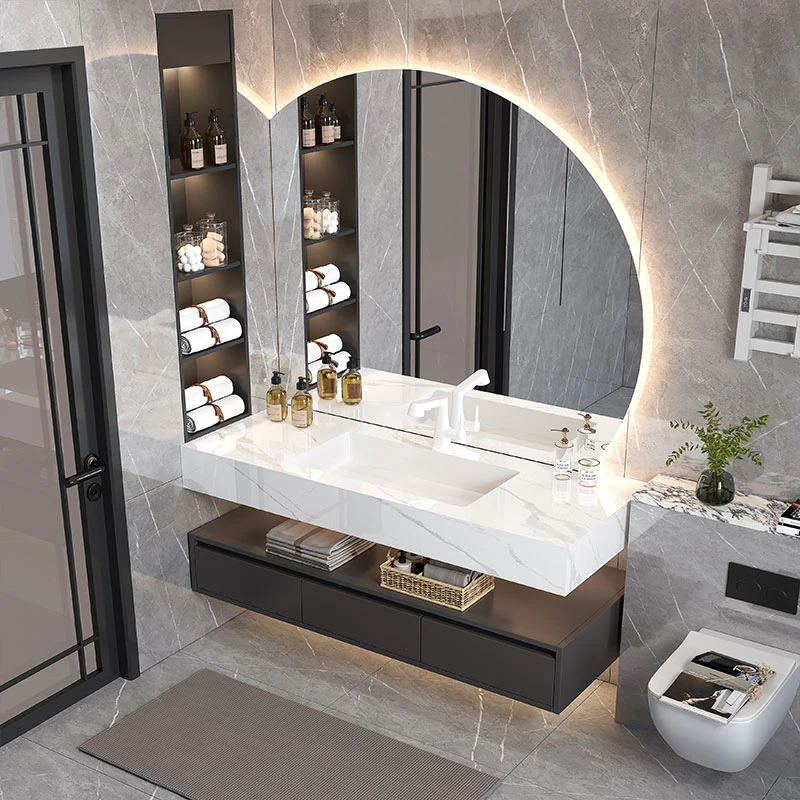 轻奢酒店岩板无缝陶瓷一体盆浴室柜组合洗手脸盆卫浴卫生间洗漱台