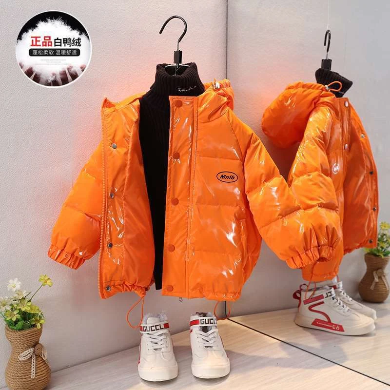 白鸭绒儿童羽绒服男童女童加厚免洗宝宝小孩中大童装亮面冬季外套