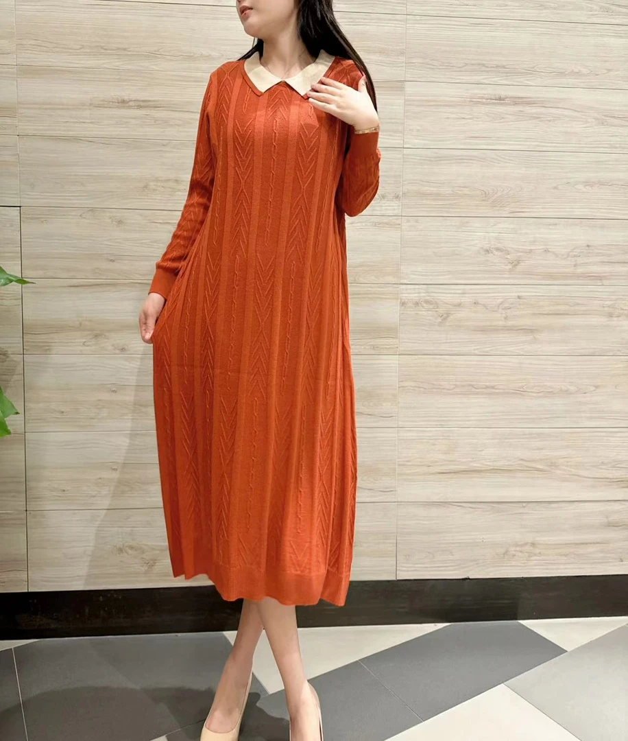 624气质提花POIO领轻奢针织连衣裙