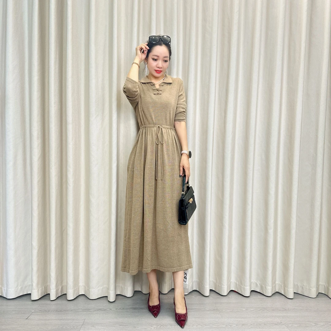32【依依专属】气质优雅新中式抽绳计轻奢大码连衣裙