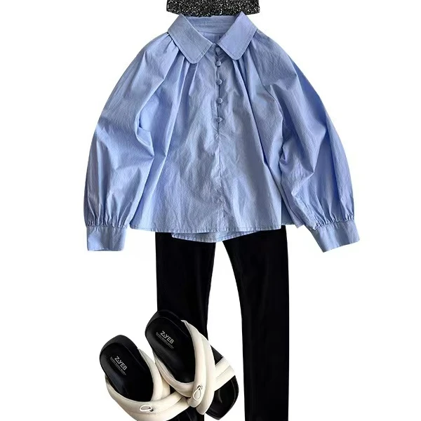 （套装）儿童节春秋女童父亲节春秋女童长袖牛仔洋气蓝色时尚