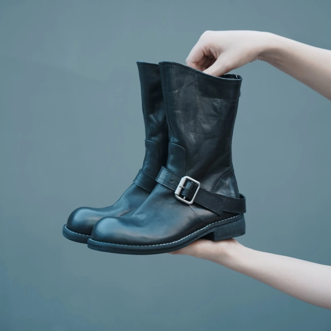头层水洗头层-复古中筒靴/英伦马丁靴女/切尔西靴