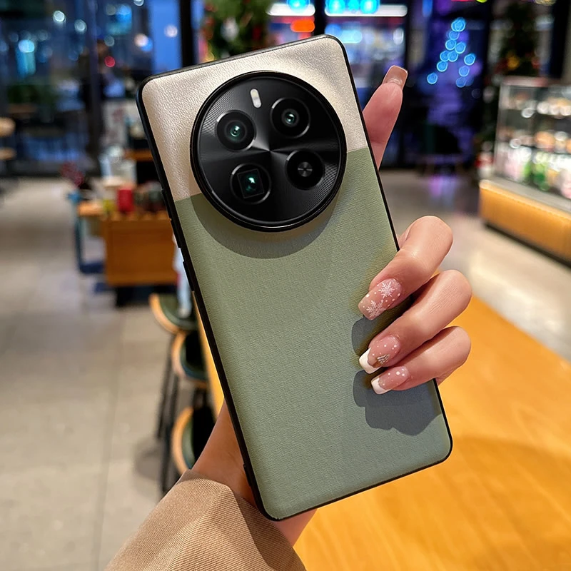 适用真我GT5Pro手机壳拼色皮纹gt5 pro简约外壳防摔新款高档男女