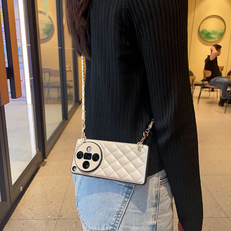 适用oppofindx7手机壳斜挎挂绳findx7ultra菱格皮纹套x7u女款可背