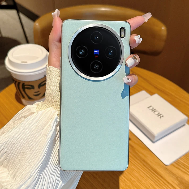 vivox100手机壳素皮简约纯色vivox100pro保护套防摔高档奢华电镀