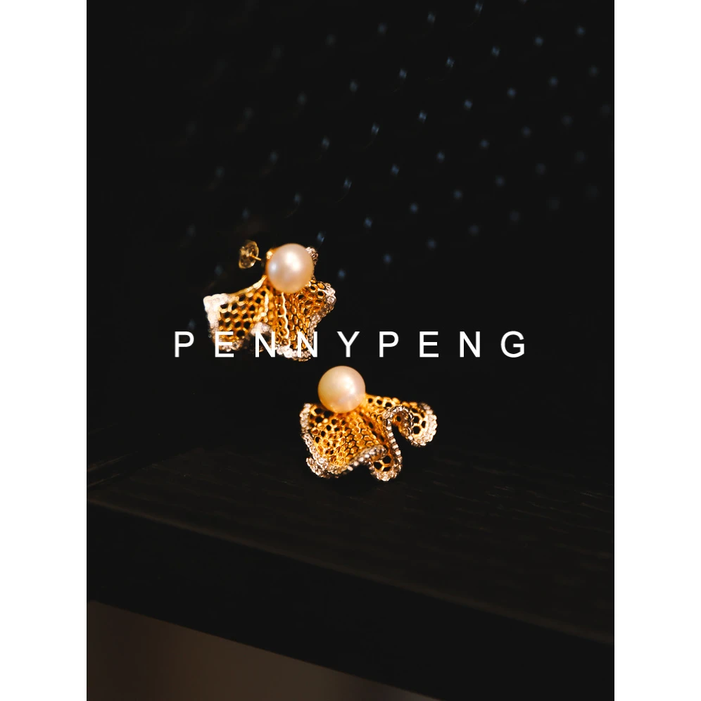 925银耳饰 PENNYPENG天使之翼气质轻奢复古法式立体精工裙边耳环