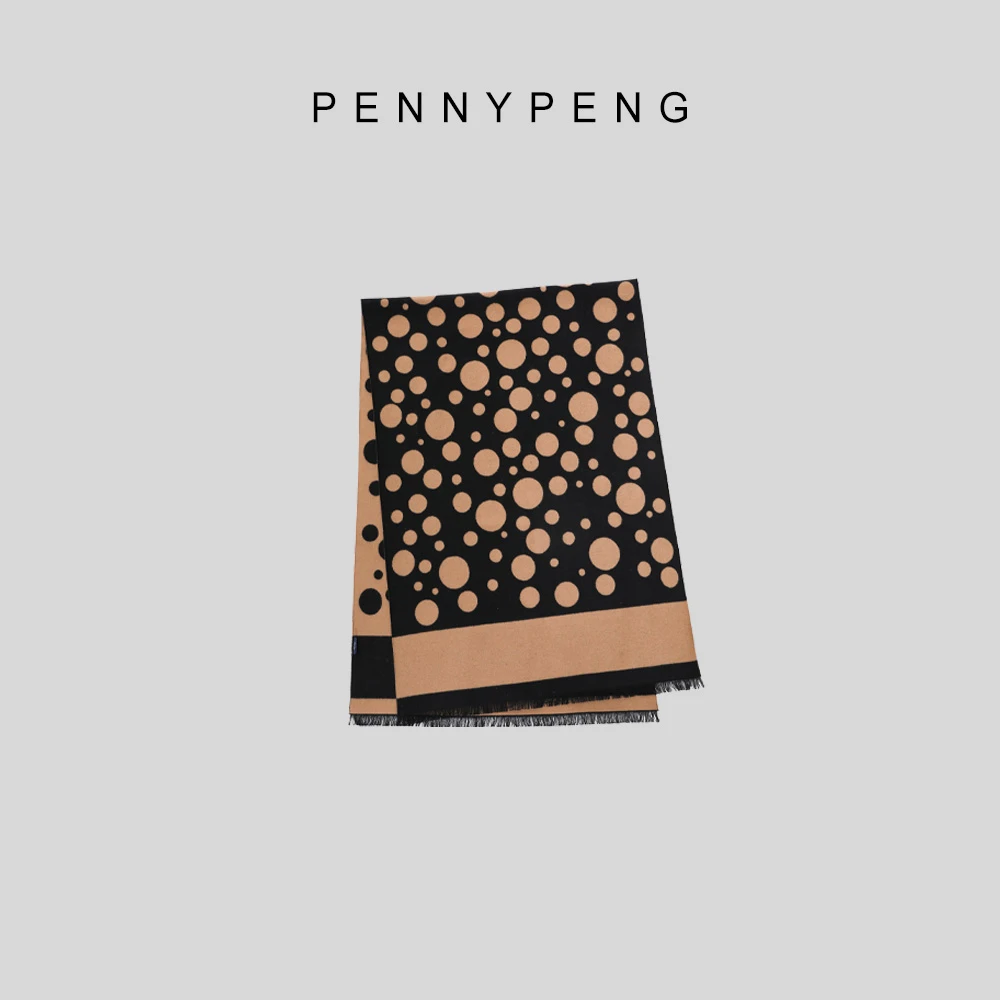 PENNYPENG时尚轻奢百搭女士经典印花保暖拼色设计师波点真丝围巾