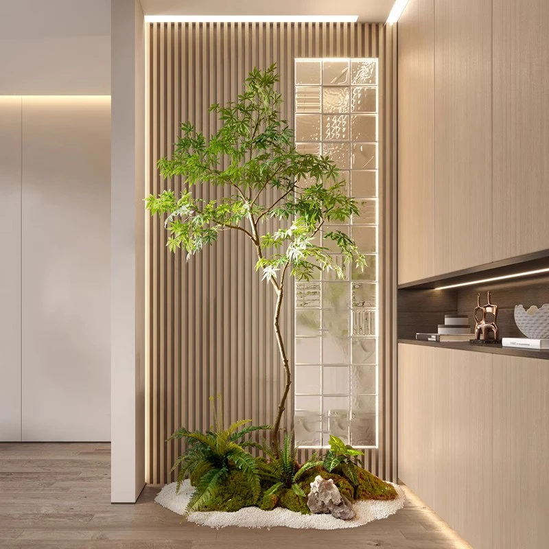 森空间仿真绿植造景楼梯角落微景观植物假树场景布置软装搭配装饰