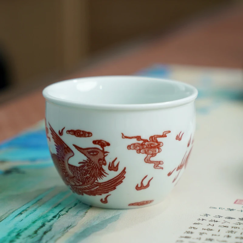 陶瓷主人杯龙杯凤杯水缸杯家用中式釉里红杯子单杯品茗杯