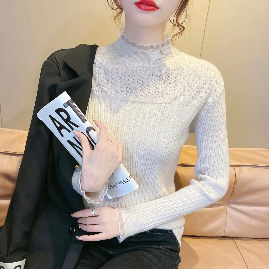 洋气时尚初秋打底衫女上衣秋款新款针织上衣半高领显瘦长袖毛衣