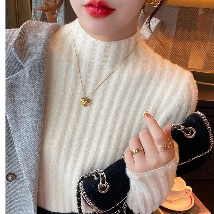 毛衣女秋冬季2024新款爆款加绒加厚打底衫内搭保暖针织半高领上衣