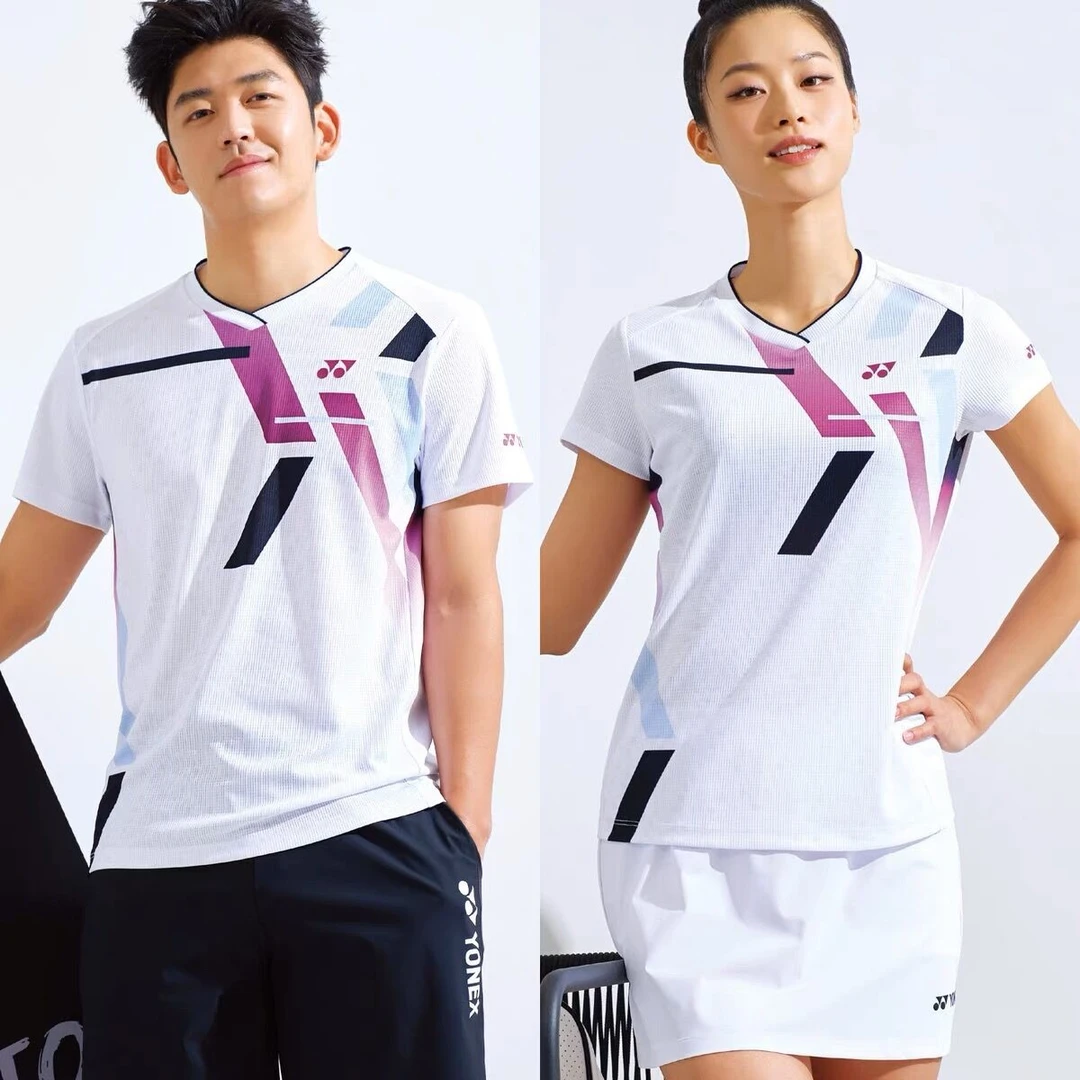 2023新款YY韩国羽毛球服男女短袖速干上衣运动套装定制印字球衣