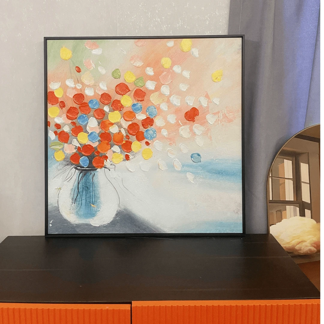 肌理方形装饰画大芬油画村客厅沙发背景墙装饰画抽象花卉餐厅挂画