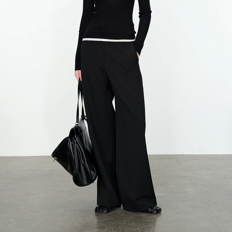 婉甸2024冬新品黑色阔腿裤1234P03RX1