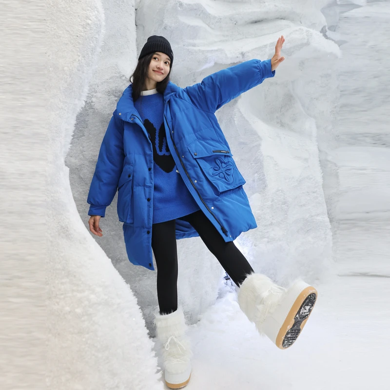 【小余专享】婉甸克莱茵蓝长款时尚2024冬季新品宽松明线装饰外套12