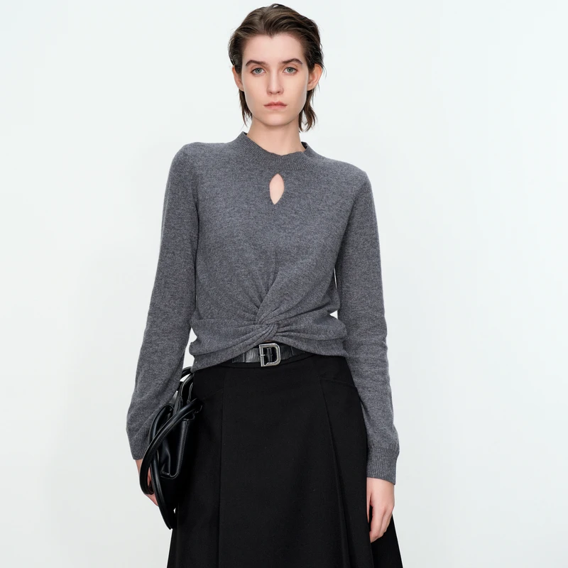 【小余专享】婉甸泥炭灰扭结毛织秋冬衫冬季新品H型百搭针织衫1234W