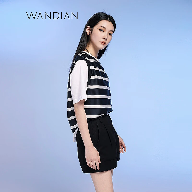 女士时尚潮流宽松黑白休闲短裤高腰婉甸黑色小A版裤子1232P02SXA