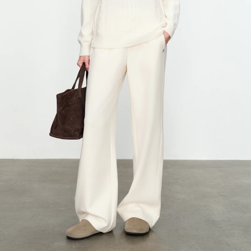 婉甸奶油白高腰拉毛直筒裤秋冬季新品长裤1234P13RJ3