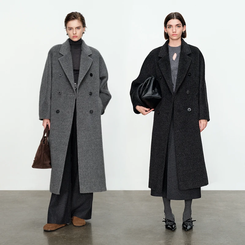 【小余专享】婉甸格雷灰大衣2024冬季新品H型收腰系带款1234C80DS1