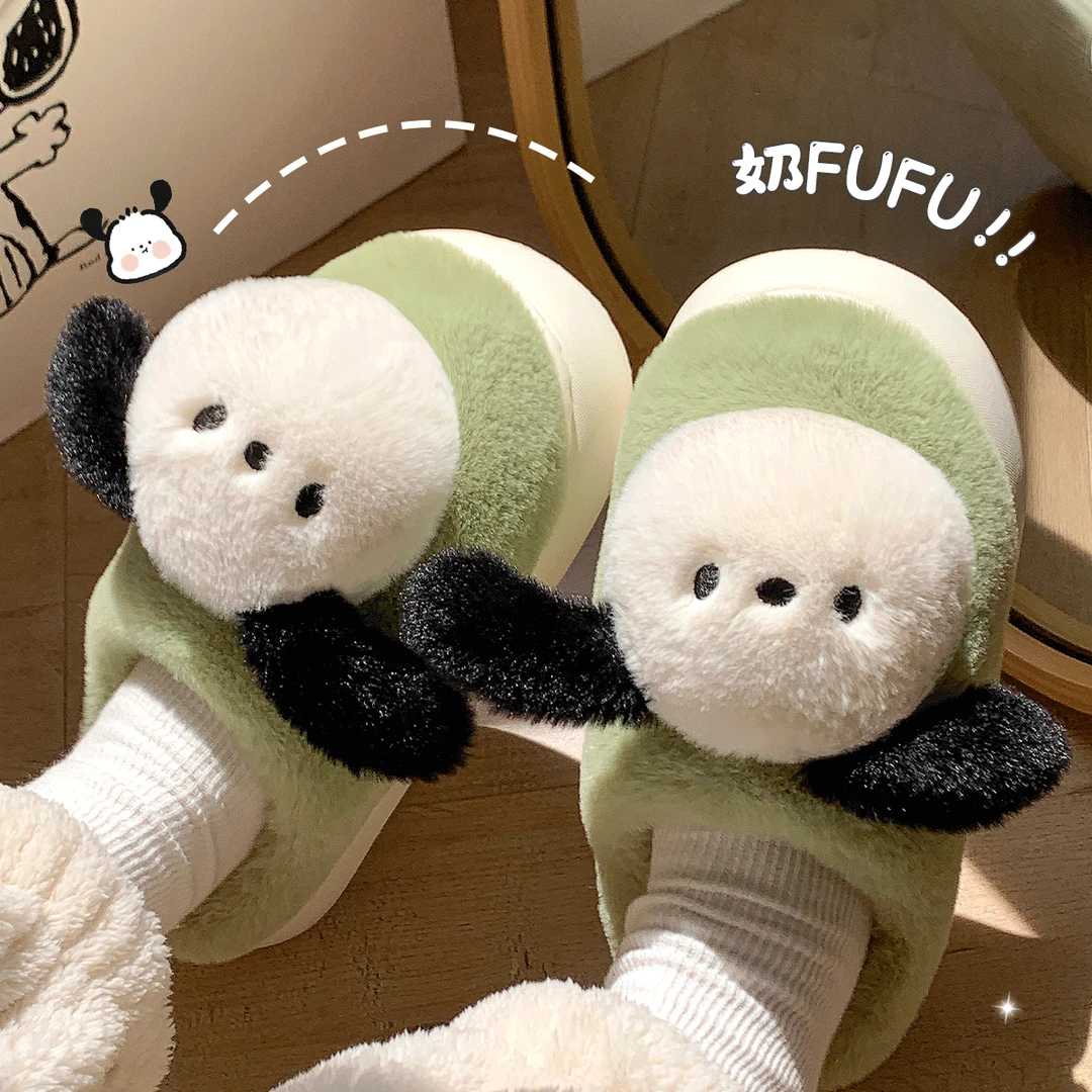 棉拖鞋女生冬季2023新款厚底包头可爱帕帕恰恰狗毛毛拖鞋女士冬天