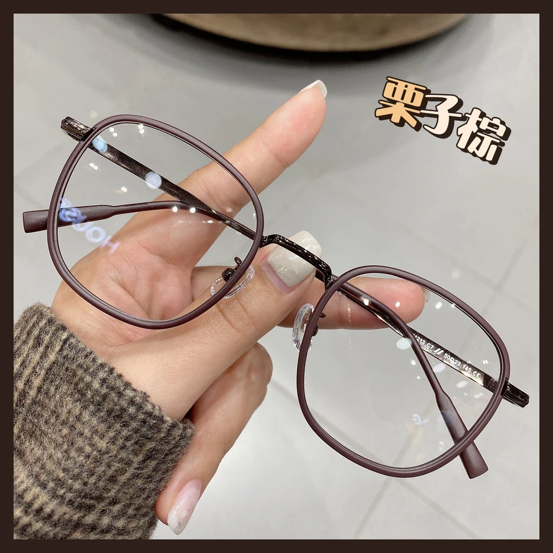 棕色防辐射韩版女复古小方框可配高度数方圆脸可爱显瘦金属装备框