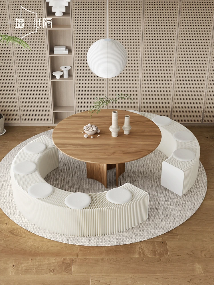 白色+棕色伸缩折叠凳简约轻奢长凳多人凳