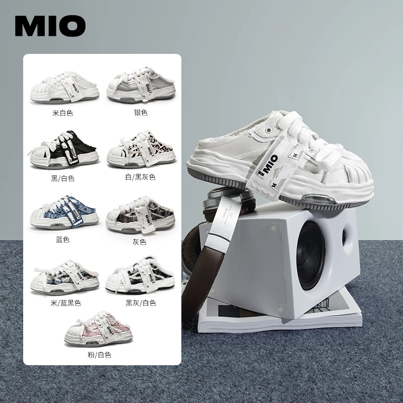 情侣款【玩趣标签半拖】米奥复古包头厚底溶解鞋标签拖鞋M242229331