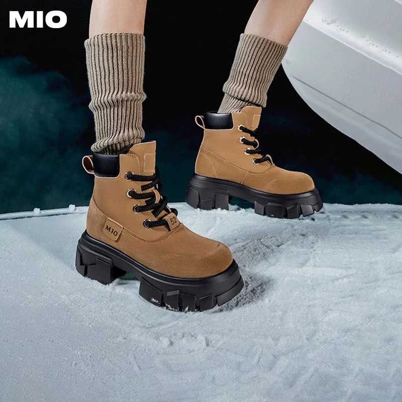 MIO【城市猎人】时尚休闲厚底圆头系带英伦风真皮骑士靴M235686213