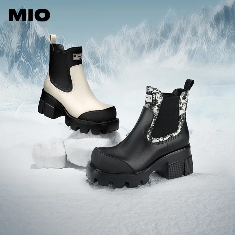 MIO【城市猎人】米奥冬季英伦风方头拼色高跟切尔西女靴M235630211
