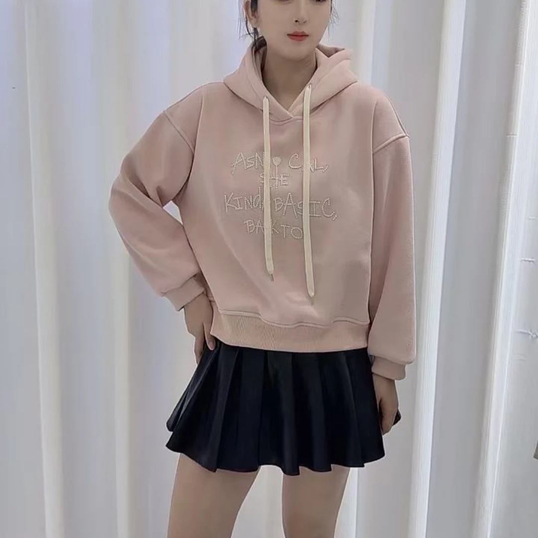 字母刺绣飘带连帽加绒加厚休闲卫衣帽衫88-583